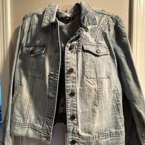 Velvet Heart Embroidered Denim Jacket Sz L